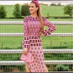 Zara Pink Geometric Print Long Sleeve Resort Travel Vacation Maxi Dress XS NWT